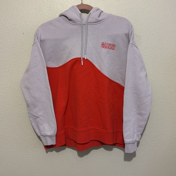 GANNI Software Wave Logo Oversized Hoodie Colorblock Fall Winter - Picture 2 of 8